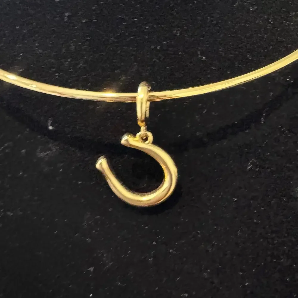 Madewell Horse Shoe Charm Wire Choker Necklace Antique Gold One Size NWT - Picture 6 of 10